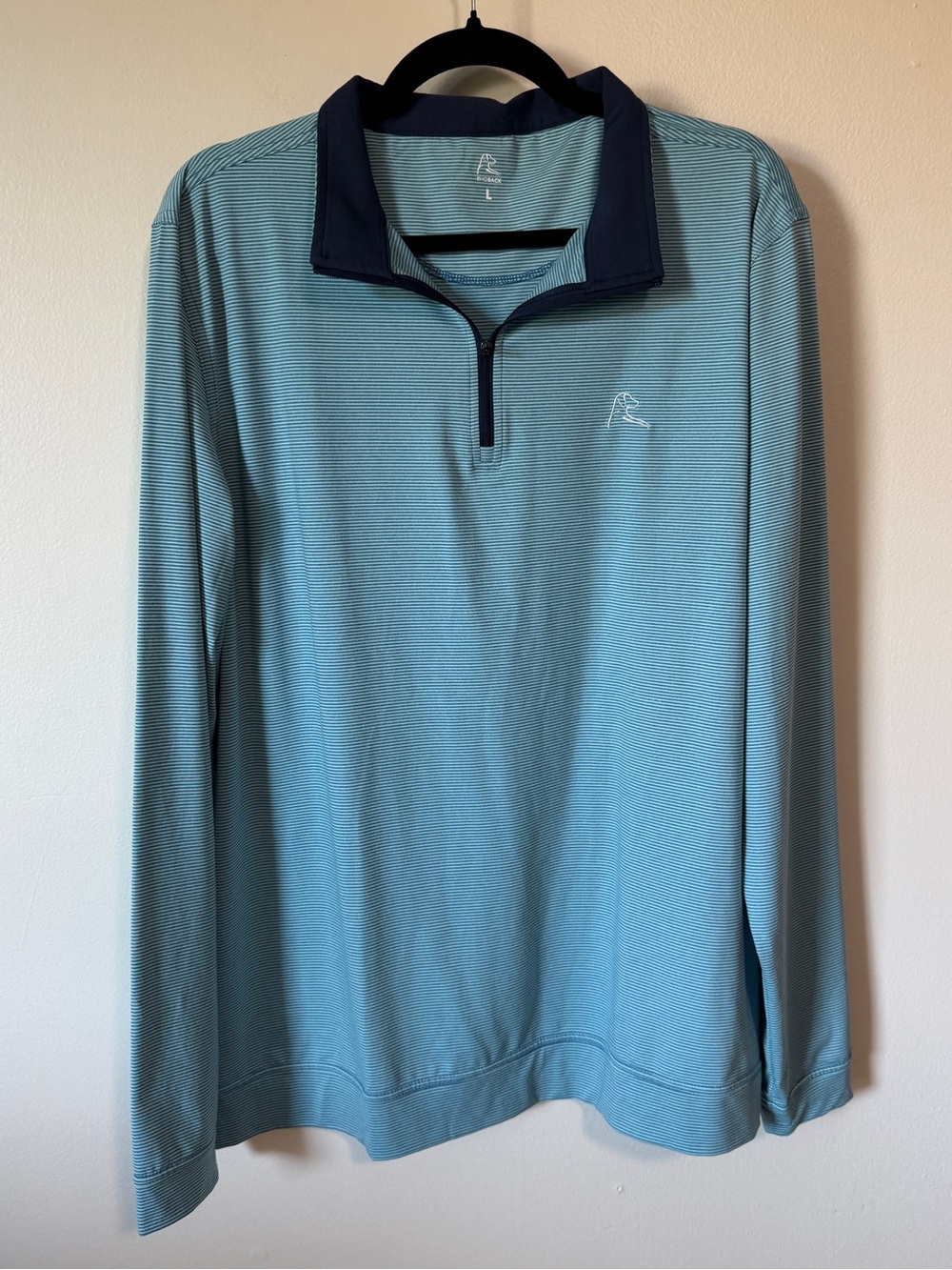 RHOBACK RIVA performance 1/4 quarter zip aqua/navy blue stripe pullover size L